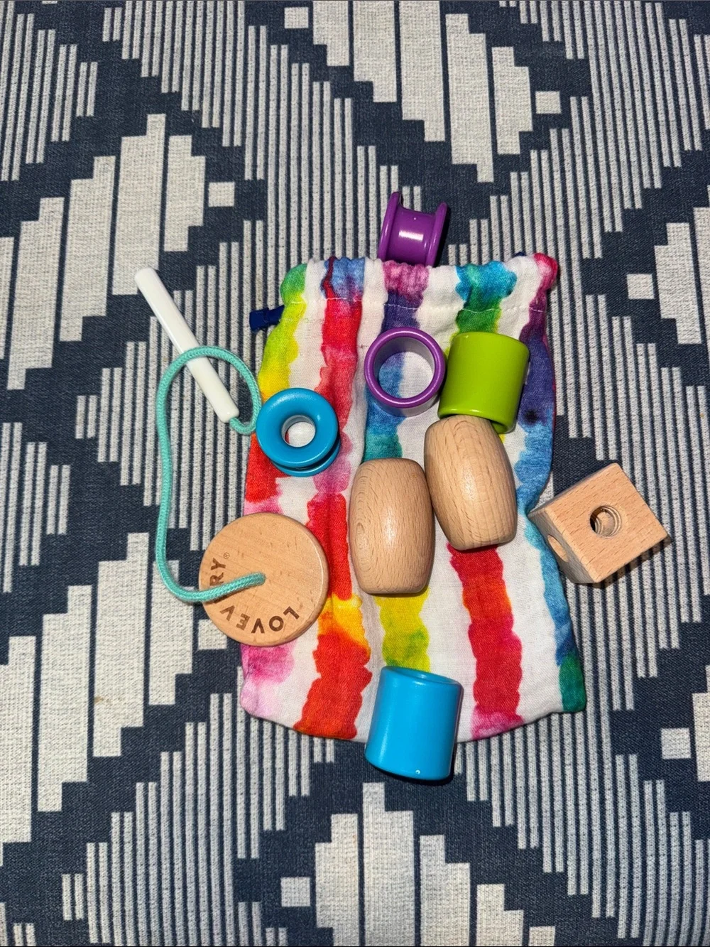 LOVEVERY Colorful Wooden Ring Stacker Toy for Toddlers - Blue, Purple, Green